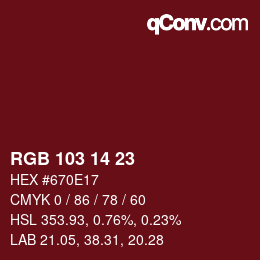 Color code: RGB 103 14 23 | qconv.com