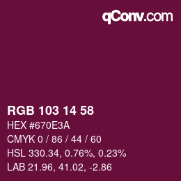 Color code: RGB 103 14 58 | qconv.com