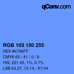 Color code: RGB 103 150 255 | qconv.com