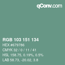 Color code: RGB 103 151 134 | qconv.com
