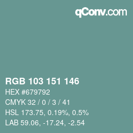 Color code: RGB 103 151 146 | qconv.com