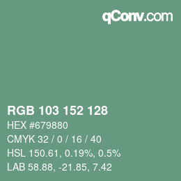 Color code: RGB 103 152 128 | qconv.com