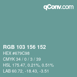 Color code: RGB 103 156 152 | qconv.com