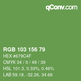 Color code: RGB 103 156 79 | qconv.com