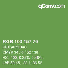 Color code: RGB 103 157 76 | qconv.com