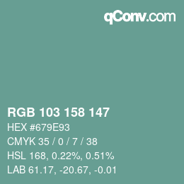 颜色代码: RGB 103 158 147 | qconv.com