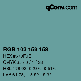 Color code: RGB 103 159 158 | qconv.com