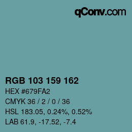カラーコード: RGB 103 159 162 | qconv.com