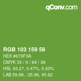Color code: RGB 103 159 58 | qconv.com
