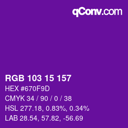カラーコード: RGB 103 15 157 | qconv.com