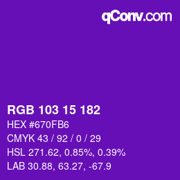 Color code: RGB 103 15 182 | qconv.com