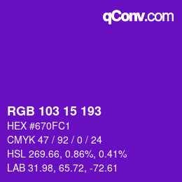 Color code: RGB 103 15 193 | qconv.com