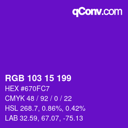 Color code: RGB 103 15 199 | qconv.com