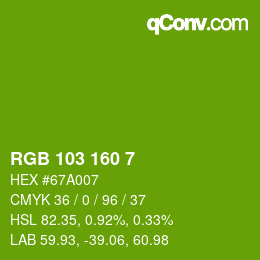Color code: RGB 103 160 7 | qconv.com