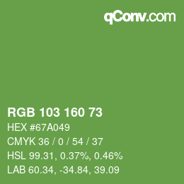 Color code: RGB 103 160 73 | qconv.com