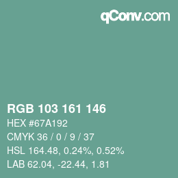 Color code: RGB 103 161 146 | qconv.com