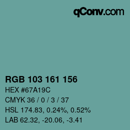Color code: RGB 103 161 156 | qconv.com