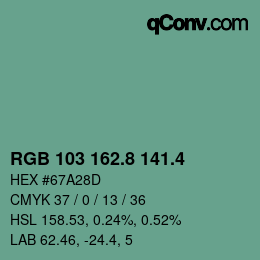 カラーコード: RGB 103 162.8 141.4 | qconv.com