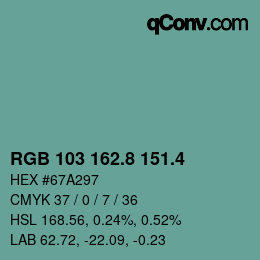 カラーコード: RGB 103 162.8 151.4 | qconv.com