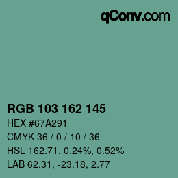 Color code: RGB 103 162 145 | qconv.com