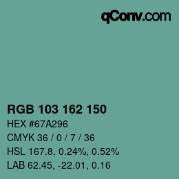 颜色代码: RGB 103 162 150 | qconv.com