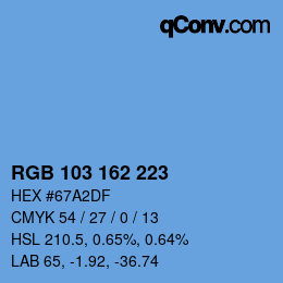 Code couleur: RGB 103 162 223 | qconv.com