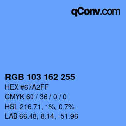 Color code: RGB 103 162 255 | qconv.com