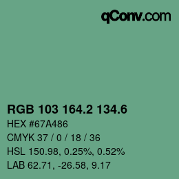 カラーコード: RGB 103 164.2 134.6 | qconv.com