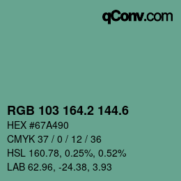 カラーコード: RGB 103 164.2 144.6 | qconv.com
