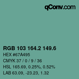 カラーコード: RGB 103 164.2 149.6 | qconv.com