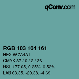 Color code: RGB 103 164 161 | qconv.com