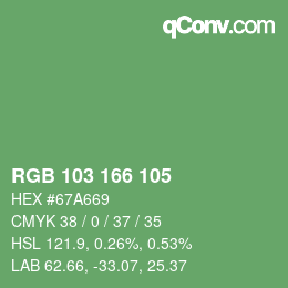 Color code: RGB 103 166 105 | qconv.com