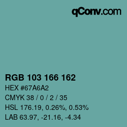 Color code: RGB 103 166 162 | qconv.com