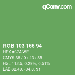 Color code: RGB 103 166 94 | qconv.com