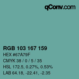 Color code: RGB 103 167 159 | qconv.com