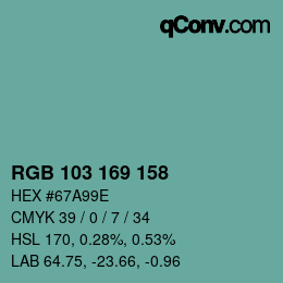 Color code: RGB 103 169 158 | qconv.com