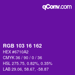 Color code: RGB 103 16 162 | qconv.com