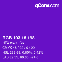 Color code: RGB 103 16 198 | qconv.com