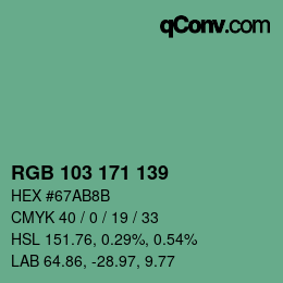 Color code: RGB 103 171 139 | qconv.com