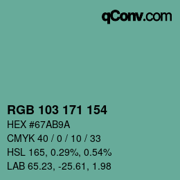 Color code: RGB 103 171 154 | qconv.com