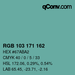 Color code: RGB 103 171 162 | qconv.com