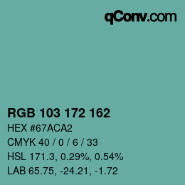 カラーコード: RGB 103 172 162 | qconv.com