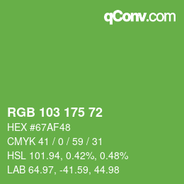 Color code: RGB 103 175 72 | qconv.com
