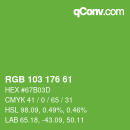 Color code: RGB 103 176 61 | qconv.com