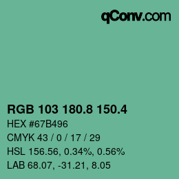 カラーコード: RGB 103 180.8 150.4 | qconv.com