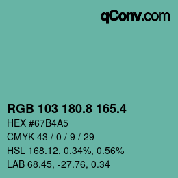 カラーコード: RGB 103 180.8 165.4 | qconv.com