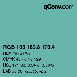 カラーコード: RGB 103 180.8 170.4 | qconv.com