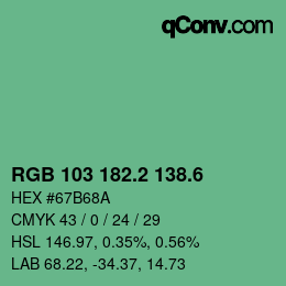 カラーコード: RGB 103 182.2 138.6 | qconv.com