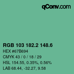 カラーコード: RGB 103 182.2 148.6 | qconv.com