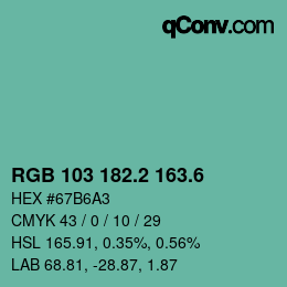 カラーコード: RGB 103 182.2 163.6 | qconv.com